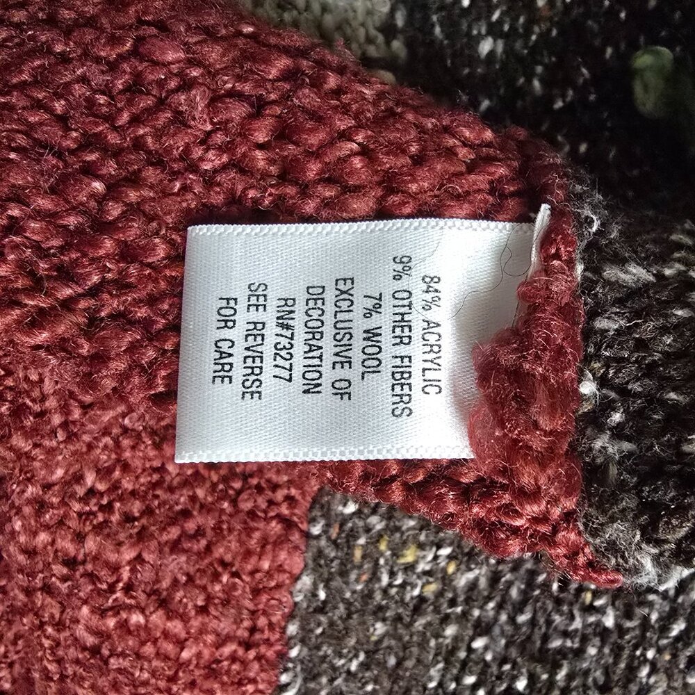 Vintage Croft & Barrow Maroon Knit Sweater Chunky Fall Floral Large Cozy Acrylic - Picture 9 of 10